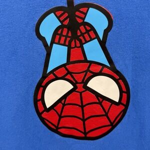 Spiderman XL T Shirt Blue Spidey Hanging Upside Down 100% Cotton Preowned